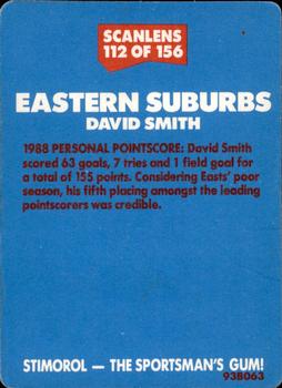 1989 Scanlens #112 David Smith Back